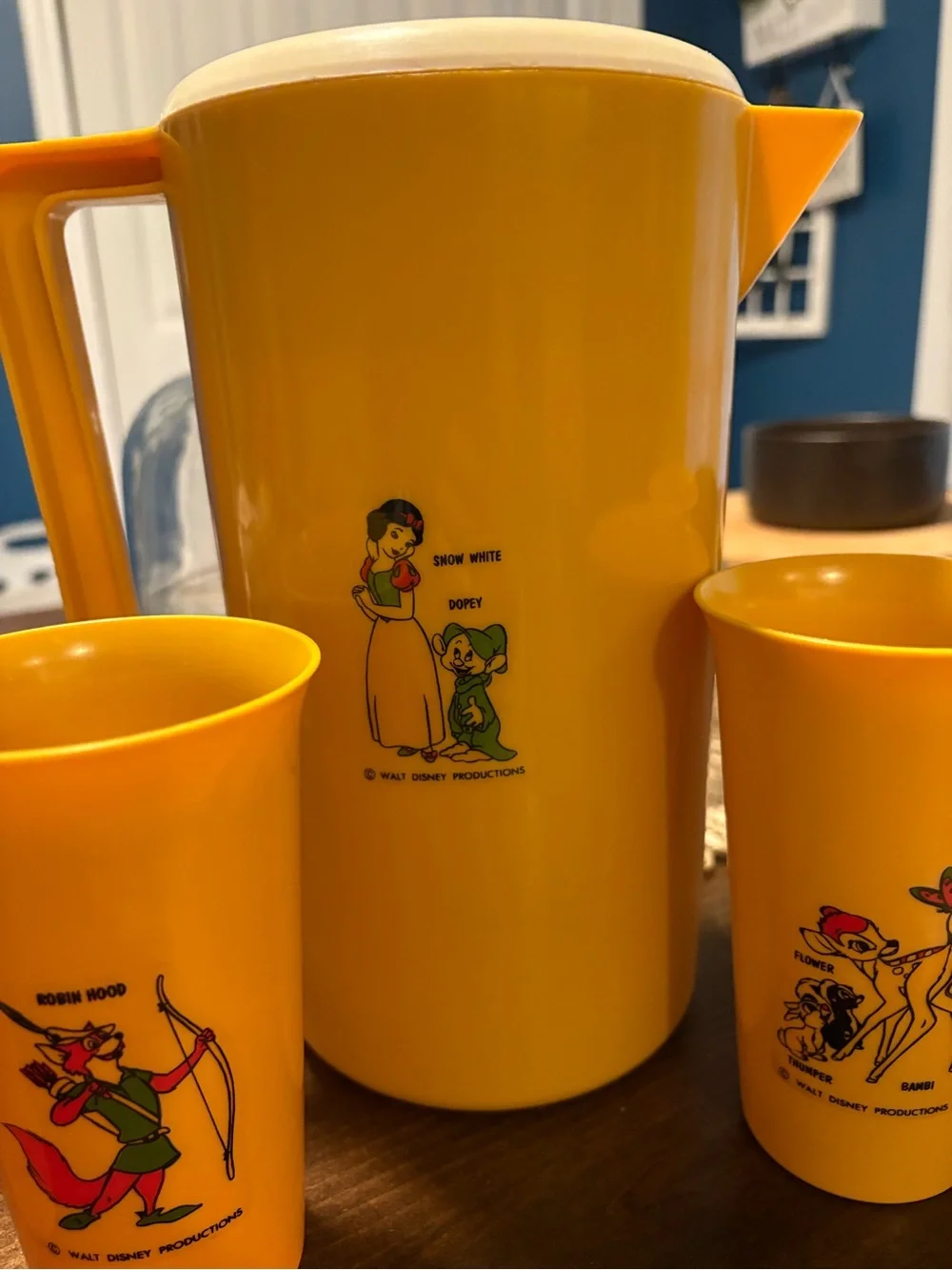 Vintage Walt Disney Productions Pitcher & Tumbler Set~ 5 Piece Set